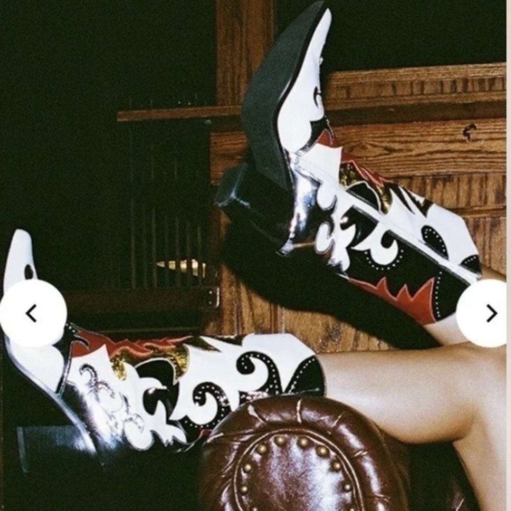 Jeffrey Campbell White Multi Color Saddle Up Cowboy Boots size 6